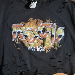 Black ROCK AND ROLL distressed Crop top, size medium